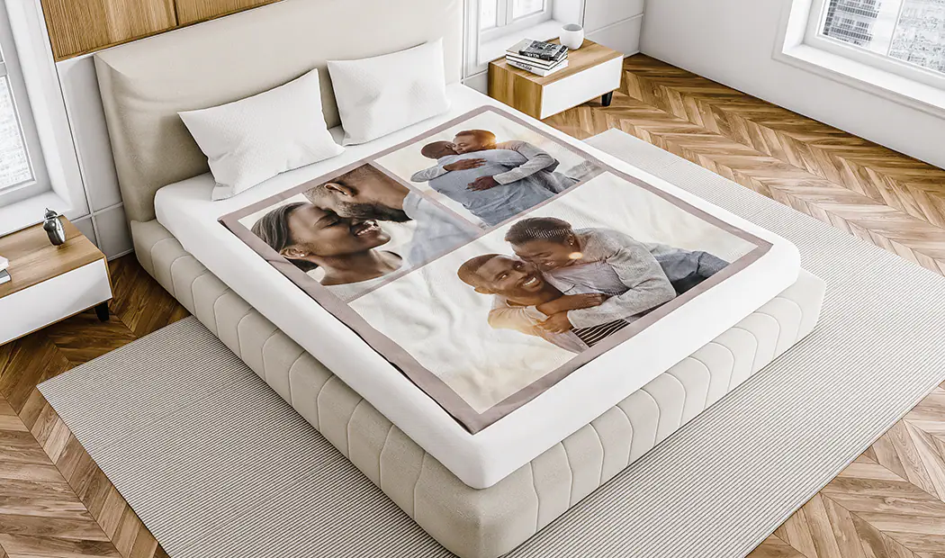 Grote fotodeken op tweepersoonsbed met foto van meisje