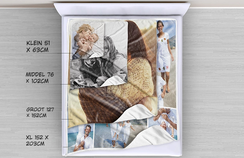 Gepersonaliseerde fleece, gezellige fleece, sherpa & geweven lagen. Luxe deken met unieke franjes.
