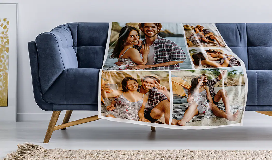 Grote fotodeken op tweepersoonsbed met foto van meisje