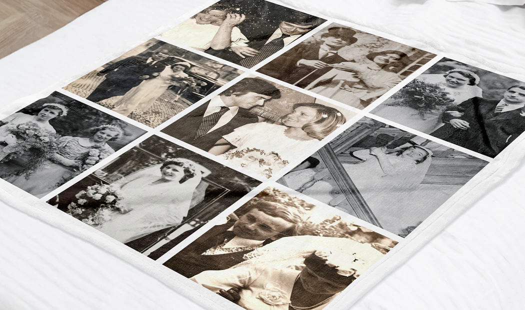 Grote fotodeken op tweepersoonsbed met foto van meisje