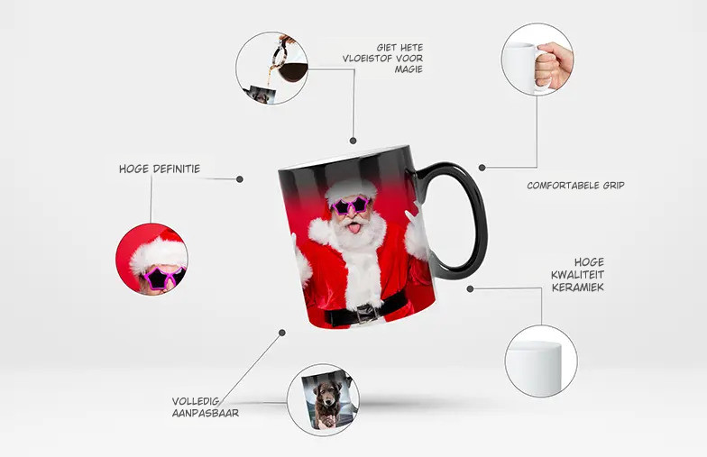 Gepersonaliseerde magische mok: High-def Kerstman ontwerp onthuld met warme dranken. Volledig aanpasbaar, hoogwaardige keramiek.